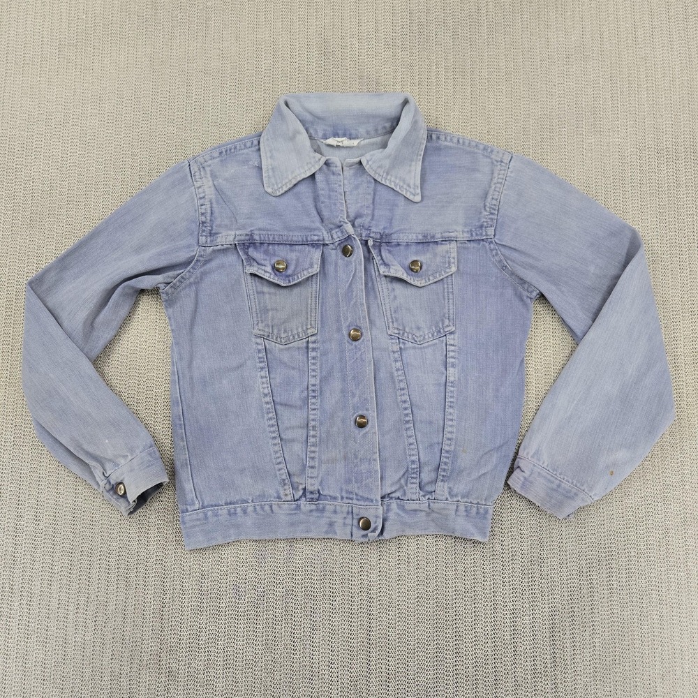 Vintage Denim Jean Jacket Youth 10 Blue Button Front Light Wash Pockets Girls